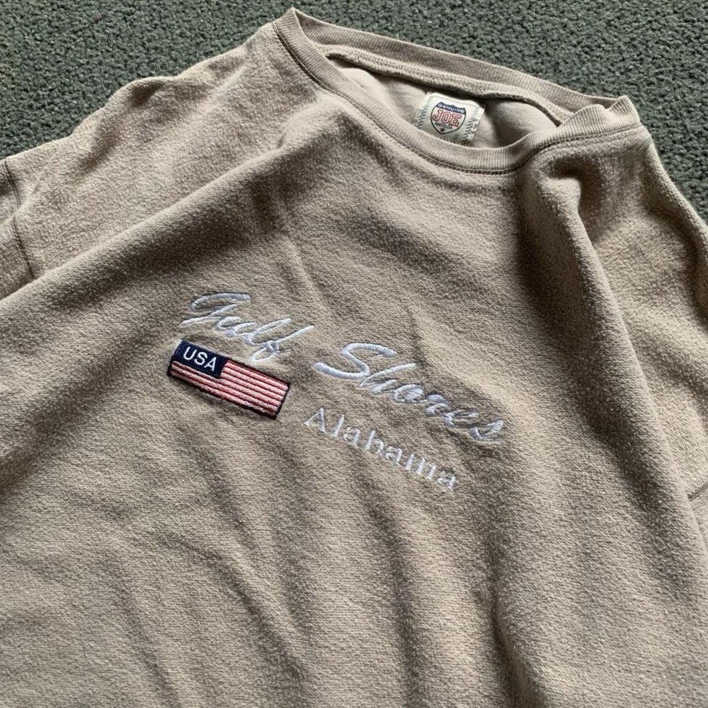Genuine Joe America USA Flag Embroidered Gulf Shores Alabama Beige Sweatshirt